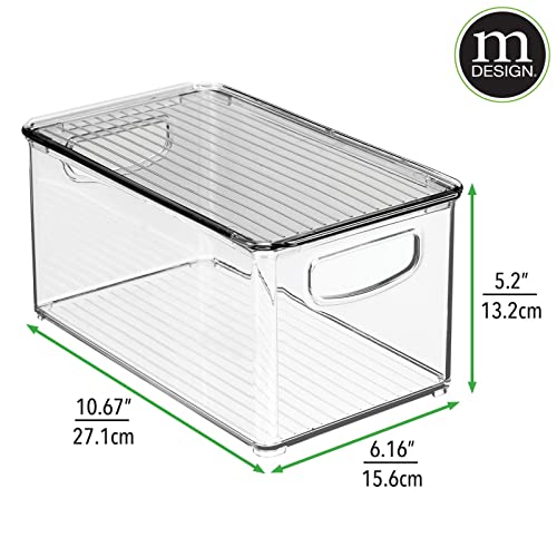 mDesign Plastic Deep Storage Bin Box Container with Lid and Built-In Handles - Organization for Fruit, Snacks, or Food in Kitchen Pantry, Cabinet, Cupboard, Ligne Collection, 6 Pack, Clear/Smoke Gray