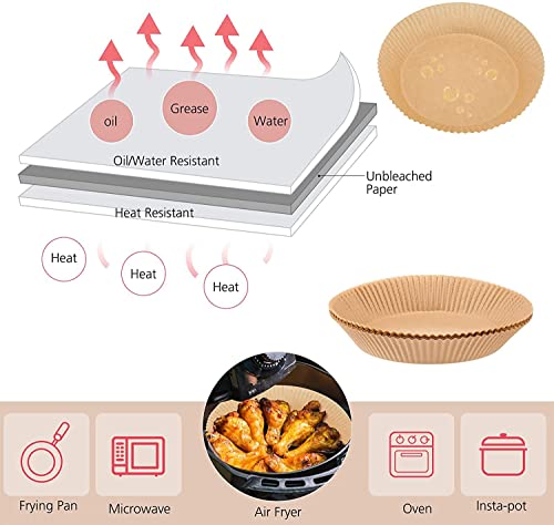 100 PCS Disposable Paper Liner for Air Fryer, Disposable Parchment Liners, Round Baking Paper-Liners for Baking Roasting Microwave (Nature)