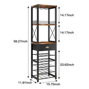 Homeiju Wine Rack Freestanding Floor, Bar Cabinets for Liquor and Glasses, 4-Tier bar cabinet with Tabletop, Glass Holder, Storage Drawer and Wine storage for Living Room, Kitchen, Home Bar(20 Bottle)