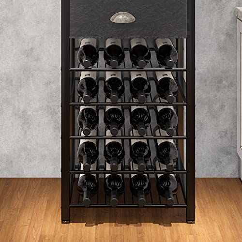 Homeiju Wine Rack Freestanding Floor, Bar Cabinets for Liquor and Glasses, 4-Tier bar cabinet with Tabletop, Glass Holder, Storage Drawer and Wine storage for Living Room, Kitchen, Home Bar(20 Bottle)