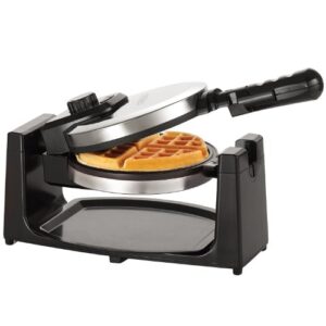 bella classic rotating non-stick belgian waffle maker, perfect 1″ thick waffles, pfoa free non stick coating & removeable drip tray for easy clean up, browning control, stainless steel