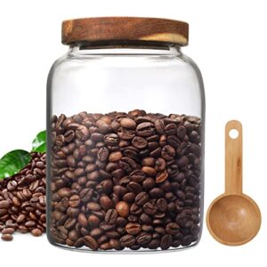 glass coffee storage jar with lids spoon thicken glass coffee canister 40 oz (1200 ml) borosilicate glass food containers for ground coffee beans nut pasta sugar candy spice rice loose tea