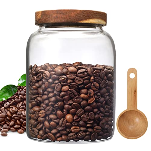 Glass Coffee Storage Jar with Lids Spoon Thicken Glass Coffee Canister 40 Oz (1200 mL) Borosilicate Glass Food Containers for Ground Coffee Beans Nut Pasta Sugar Candy Spice Rice Loose Tea