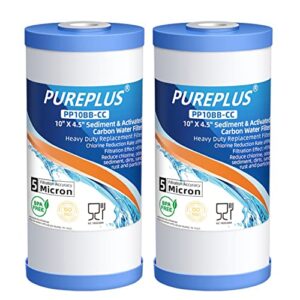 pureplus 5 micron 10″ x 4.5″ whole house sediment and carbon water filter replacement cartridge for ge fxhtc, gxwh40l, gxwh35f, gnwh38s, culligan rfc-bbsa, wrc25hd, pp10bb-cc, pentek rfc-bb, 2pack
