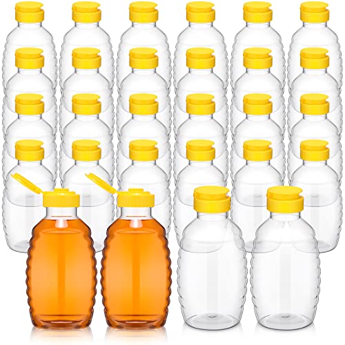 24 Pcs 16 oz Clear Plastic Honey Bottles Plastic Skep Style Jar Honey Squeeze Bottle Empty Refillable Honey Dispenser with Flip Top Lids Leak Proof Honey Containers Holders for Storing and Dispensing