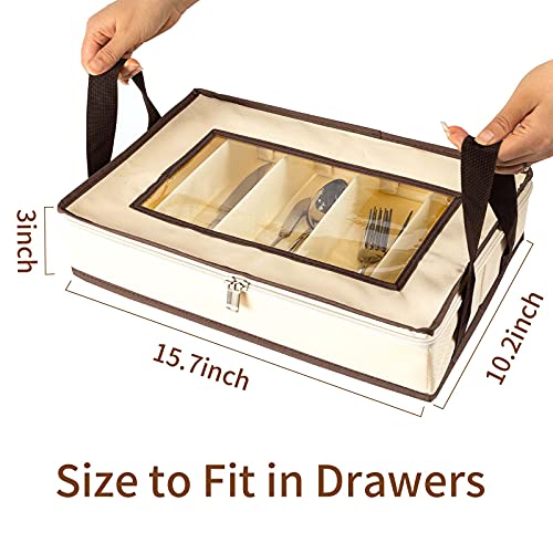 Flatware Utensil Storage Case, Silverware Storage Box, Sterling Silver Flatware Storage Chest, Cutlery Storage, Silverware Organizer with Zipper Lid and Carry Handles, Silverware Container Tray