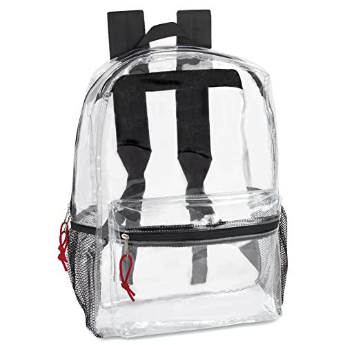 Trail maker Clear Backpack With Reinforced Straps & Front Accessory Pocket - Perfect for School, Security, & Sporting Events (Black) Medium