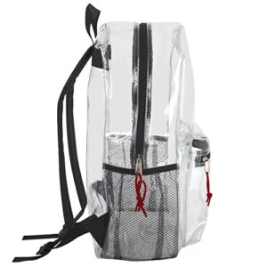 Trail maker Clear Backpack With Reinforced Straps & Front Accessory Pocket - Perfect for School, Security, & Sporting Events (Black) Medium