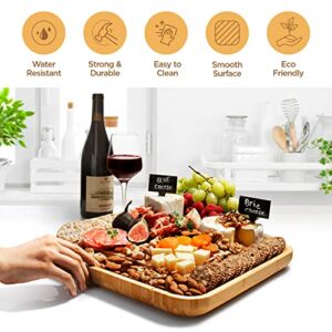 Premium Bamboo Cheese Board: Large Charcuterie Boards Set Including 4 Stainless Steel Knife & Wine Opener - Cheese Platter & Serving Tray - Ideal Valentines Day Gifts, Housewarming Gift, Wedding Gifts