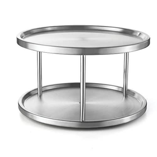 2 Tier Lazy Susan - 2 Pack Stainless Steel 360 Degree Turntable – Rotating Tabletop Stand for Your Dining Table, Kitchen Counters and Cabinets – Spice Rack Organizer Tray 10.5" Diameter - 2 Pack