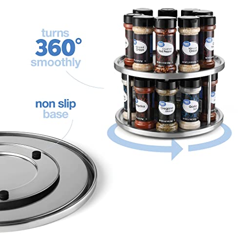 2 Tier Lazy Susan - 2 Pack Stainless Steel 360 Degree Turntable – Rotating Tabletop Stand for Your Dining Table, Kitchen Counters and Cabinets – Spice Rack Organizer Tray 10.5" Diameter - 2 Pack