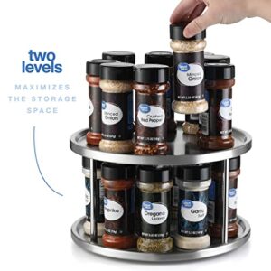 2 Tier Lazy Susan - 2 Pack Stainless Steel 360 Degree Turntable – Rotating Tabletop Stand for Your Dining Table, Kitchen Counters and Cabinets – Spice Rack Organizer Tray 10.5" Diameter - 2 Pack