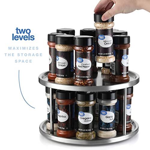 2 Tier Lazy Susan - 2 Pack Stainless Steel 360 Degree Turntable – Rotating Tabletop Stand for Your Dining Table, Kitchen Counters and Cabinets – Spice Rack Organizer Tray 10.5" Diameter - 2 Pack