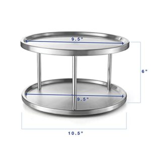 2 Tier Lazy Susan - 2 Pack Stainless Steel 360 Degree Turntable – Rotating Tabletop Stand for Your Dining Table, Kitchen Counters and Cabinets – Spice Rack Organizer Tray 10.5" Diameter - 2 Pack