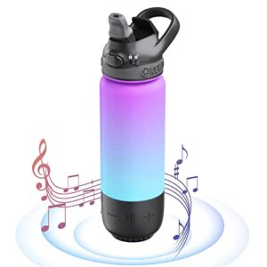 icewater 3-in-1 smart water bottle, glows to remind you to keep hydrated, play music & dancing lights, plastic water bottle with straw lid, great birthday gift (20 oz,black)