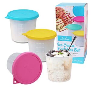 sophico ice cream pint containers with silicone lids, freezer food storage tubs for homemade icecream, meal prep, yogurt and soup, airtight & dishwasher safe (medium, 4 pack)