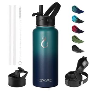 opard sports water bottle – 32 oz, 3 lids (straw lid, flip lid, spout lid), leak proof, vacuum insulated stainless steel, double walled, reusable metal canteen