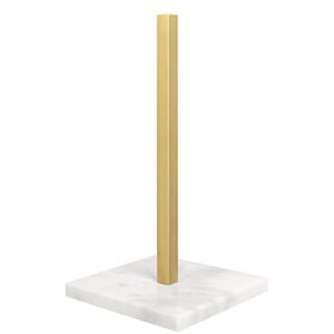 nearmoon standing paper towel holder, stainless steel square paper towel roll holder with marble base for bathroom kitchen countertop, standard or jumbo-sized roll holder (brushed gold)