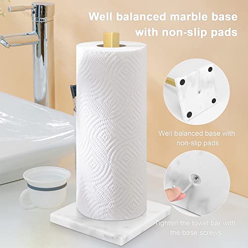 NearMoon Standing Paper Towel Holder, Stainless Steel Square Paper Towel Roll Holder with Marble Base for Bathroom Kitchen Countertop, Standard or Jumbo-Sized Roll Holder (Brushed Gold)