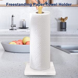 NearMoon Standing Paper Towel Holder, Stainless Steel Square Paper Towel Roll Holder with Marble Base for Bathroom Kitchen Countertop, Standard or Jumbo-Sized Roll Holder (Brushed Gold)