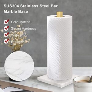 NearMoon Standing Paper Towel Holder, Stainless Steel Square Paper Towel Roll Holder with Marble Base for Bathroom Kitchen Countertop, Standard or Jumbo-Sized Roll Holder (Brushed Gold)