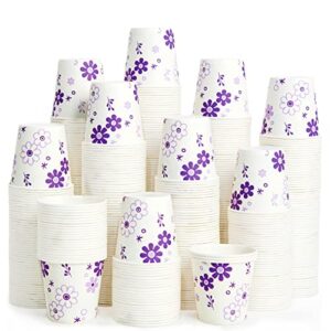 [300 pack]3oz disposable bathroom cups, paper cups, mouthwash cups, cold disposable drinking cup for party, picnic, bbq, travel, and event, purple floral