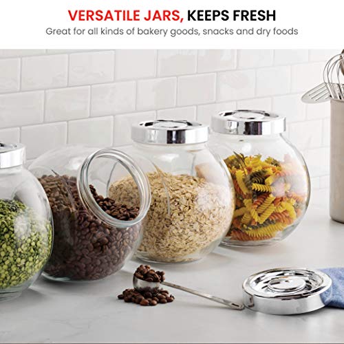 Bormioli Rocco PANDORA Glass Candy Jar 75½-Ounce Cookie Jar (2 Pack) With Plastic Airtight Seal Lid 2-Way Display, Bulk-Food Storage Jar for Snacks, Dry Food, Jelly Beans Canister, Apothecary Jars.
