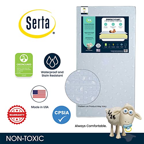 Serta Perfect Start Dual Sided Baby Crib Mattress & Toddler Mattress - Waterproof - Hypoallergenic - Premium Sustainably Sourced Fiber Core  GREENGUARD Gold Certified – 7 Year Warranty - Made in USA