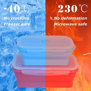 Vech Collapsible Food Storage Container, Set of 4 Silicone Leftover Meal Box for Kitchen, BPA Free Meal Prep Container Bento Lunch Boxes, Microwave Safe. Foldable Thin Bin Design Saves Your Space