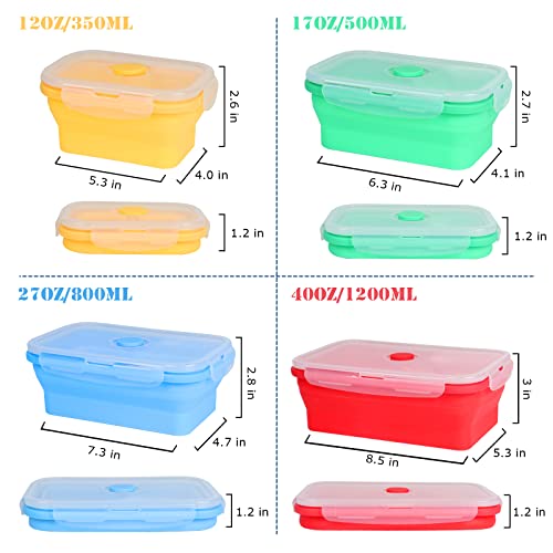 Vech Collapsible Food Storage Container, Set of 4 Silicone Leftover Meal Box for Kitchen, BPA Free Meal Prep Container Bento Lunch Boxes, Microwave Safe. Foldable Thin Bin Design Saves Your Space