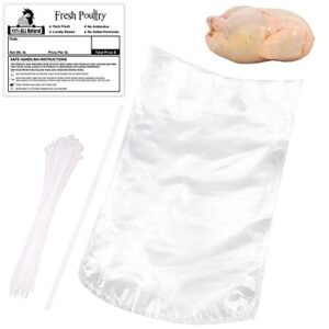 poultry shrink bags,50pcs clear poultry heat shrink bags bpa free 10×16 inch freezer safe with 50pcs zip ties,50pcs freezer labels and a silicone straw for chickens,rabbits