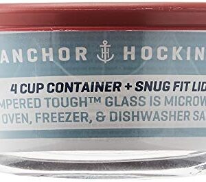 Anchor Hocking 8-Piece 4-Cup Round Clear glass Food Storage Containers with Red Plastic Lid, Set of 4 -