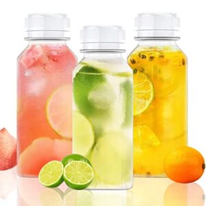 manshu 3 pack 8 oz plastic juice bottles, reusable bulk beverage containers, comes white lid, for juice, milk and other beverages.