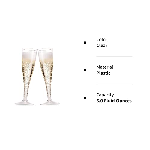 Munfix 100 Pack Plastic Champagne Flutes 5 Oz Clear Plastic Toasting Glasses Disposable Wedding Thanksgiving Party Cocktail Cups