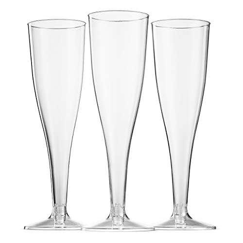 Munfix 100 Pack Plastic Champagne Flutes 5 Oz Clear Plastic Toasting Glasses Disposable Wedding Thanksgiving Party Cocktail Cups