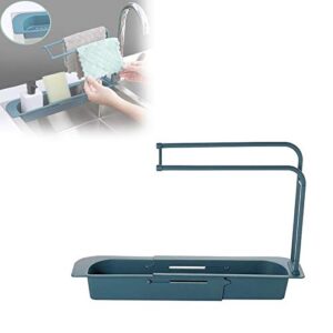telescopic sink storage rack holder tray expandable drain basket rack adjustable sponge soap holder drainer sink tray for home kitchen (blue)