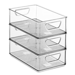 Set Of 6 Refrigerator Organizer Bins - Stackable Fridge Organizers with Cutout Handles for Freezer, Kitchen, Countertops, Cabinets - Clear Plastic Pantry Food Storage Rack