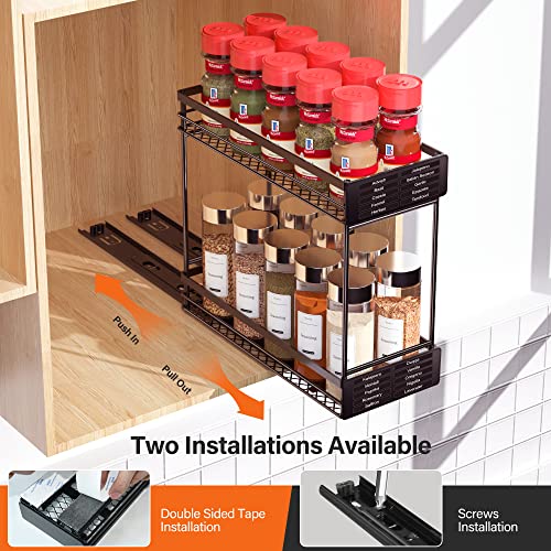 Xpatee [2 Pack Pull Out Spice Rack Organizer for Cabinet with 480 Labels, 2-Tier Heavy Duty Slide Out Seasoning Organizer for Kitchen Cabinets , Sliding Cabinet Organizer 4.6" W x10.3 D x9 H