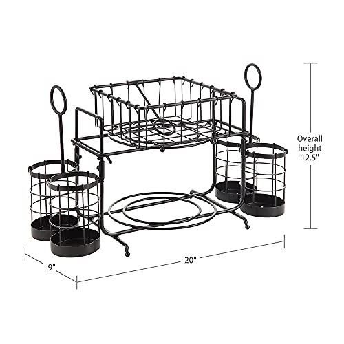 Giftburg Loop & Wire Buffet Caddy Tabletop Organizer, Flatware Napkin and Plate Picnic Caddy Stackable Serving Set, Black