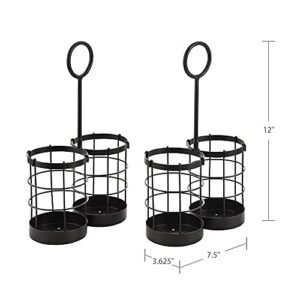 Giftburg Loop & Wire Buffet Caddy Tabletop Organizer, Flatware Napkin and Plate Picnic Caddy Stackable Serving Set, Black