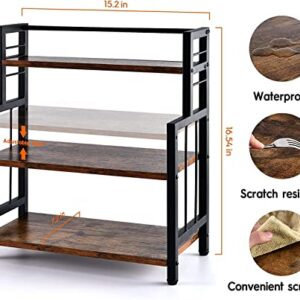 Pierybyt Kitchen Spice Rack Organizer,3-Tier Wooden Spice Organizer with Wire Basket,3 Hooks Countertop Organizer for Kitchen, Bathroom, Office, YKJ-TWJ-0104