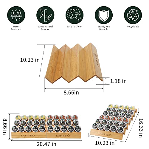 MinBoo Bamboo 2 Pieces Step-Shaped K Cup Holder Drawer or Countertop k cup Organizer Coffee Pod Holder Hold 30 Coffee Pod Storage Kcup coffee pods holder for coffee station Office and Kitchen