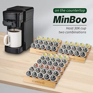 MinBoo Bamboo 2 Pieces Step-Shaped K Cup Holder Drawer or Countertop k cup Organizer Coffee Pod Holder Hold 30 Coffee Pod Storage Kcup coffee pods holder for coffee station Office and Kitchen