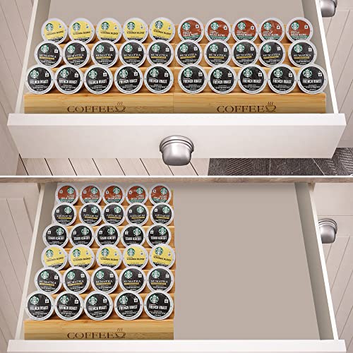 MinBoo Bamboo 2 Pieces Step-Shaped K Cup Holder Drawer or Countertop k cup Organizer Coffee Pod Holder Hold 30 Coffee Pod Storage Kcup coffee pods holder for coffee station Office and Kitchen