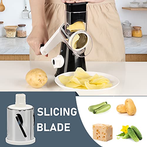 Rotary Cheese Grater with Handle - Vegetable Slicer Shredder Grater for Kitchen 3 Interchangeable Blades with a Stainless Steel peeler