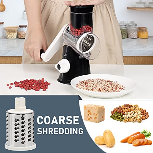 Rotary Cheese Grater with Handle - Vegetable Slicer Shredder Grater for Kitchen 3 Interchangeable Blades with a Stainless Steel peeler