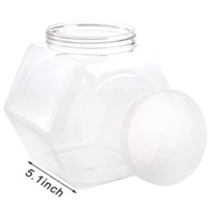 SOUJOY 2 Pack Plastic Candy Jar with Lid, 1 Gallon Cookie Containers for Kitchen Counter, Clear Hexagon Candy Display for Snacks, Dog Treats, Craft and Sewing Supplies, Coffee Pod, Laundry Pod