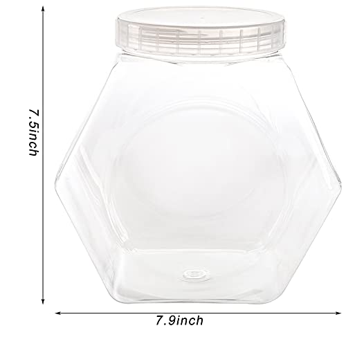SOUJOY 2 Pack Plastic Candy Jar with Lid, 1 Gallon Cookie Containers for Kitchen Counter, Clear Hexagon Candy Display for Snacks, Dog Treats, Craft and Sewing Supplies, Coffee Pod, Laundry Pod