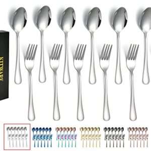 Kitware 12 Pices Fork and Spoons Silverware Set for 6, Stainless Steel Flatware Cutlery, Mirror Polished Kitchen Utensil for Home, Outdoor, Hiking, BBQ