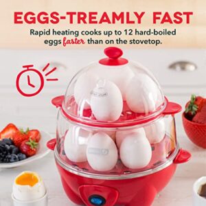 DASH Deluxe Rapid Egg Cooker for Hard Boiled, Poached, Scrambled Eggs, Omelets, Steamed Vegetables, Dumplings & More, 12 capacity, with Auto Shut Off Feature - Red